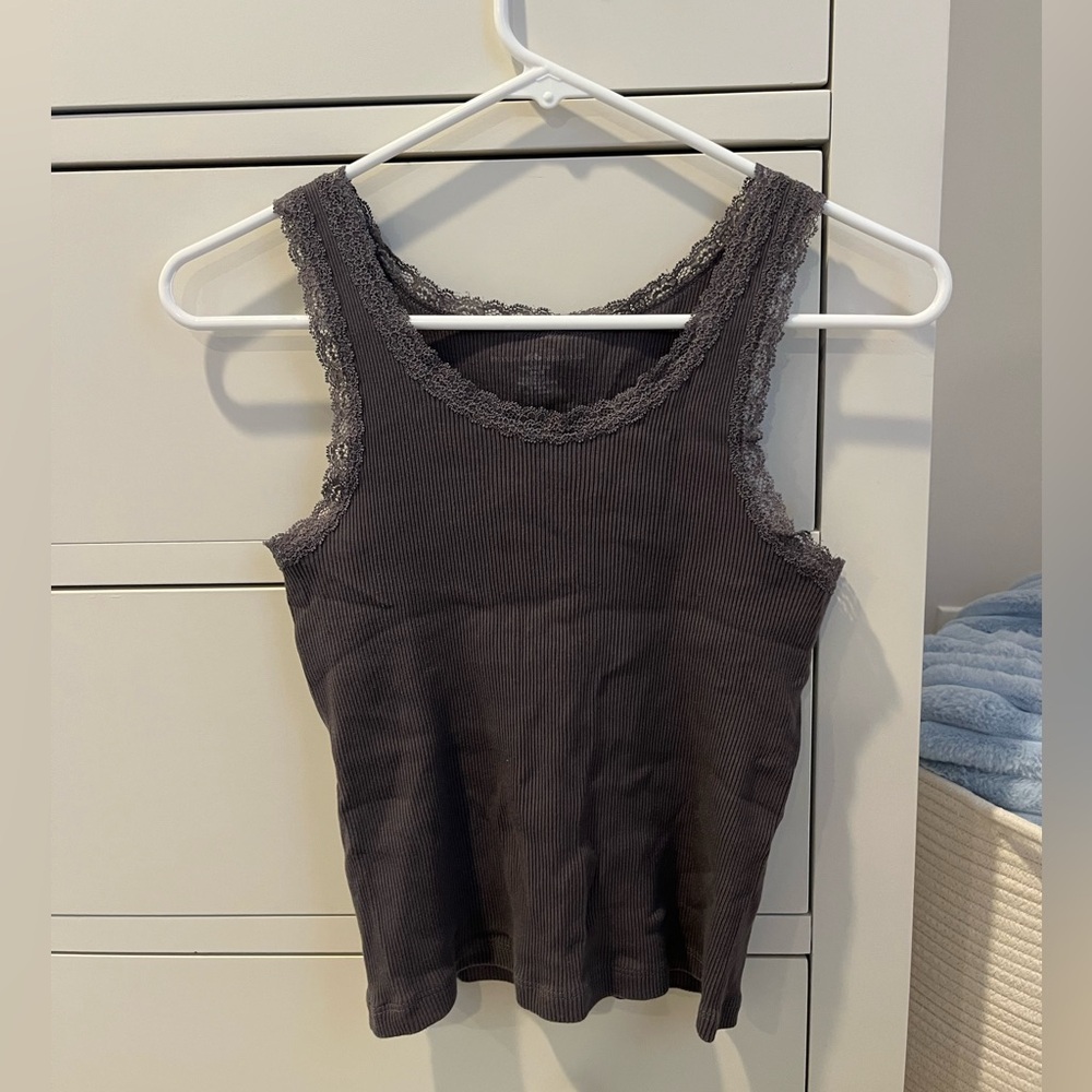 Brandy Melville dark grey lace tank one size fits all